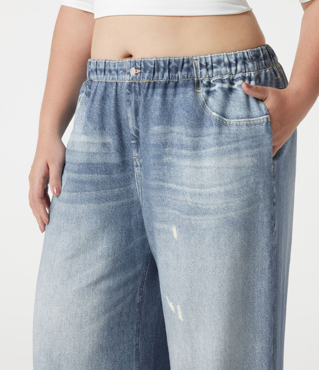 Pantalon jogging grande taille en molleton French Terry effet jean avec poches