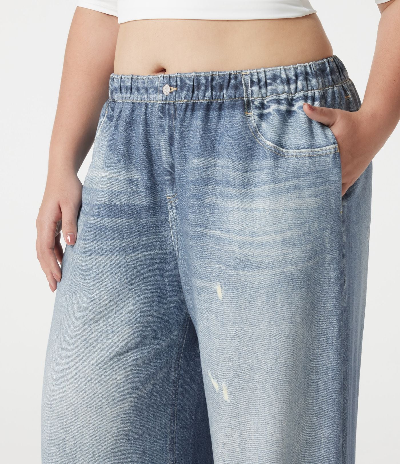 Pantalon jogging grande taille en molleton French Terry effet jean avec poches