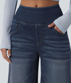 Halara Flex™ Jean large casual baggy taille mi-haute en lyocell drapé effet délavé, avec poches