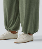 Pantalon de yoga chiné froncé taille haute avec poches
