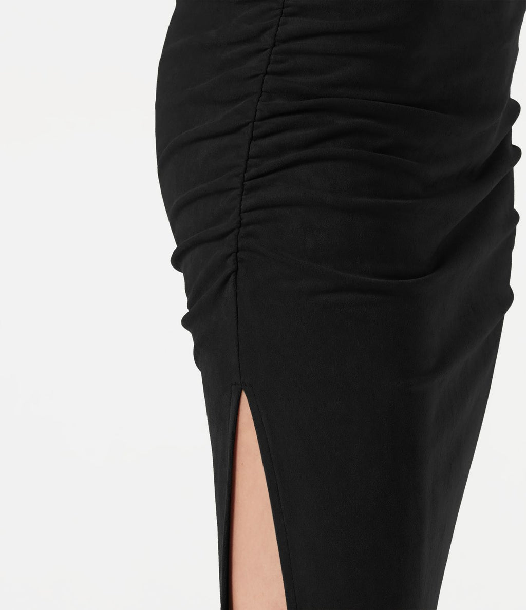 Jupe-short midi moulante taille haute effet ventre plat en suédine froncée