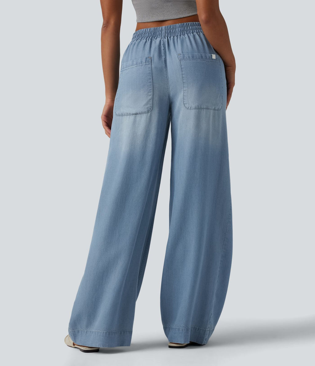 Jean large décontracté taille mi-haute en lyocell drapé avec poches