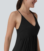 Combinaison casual large en lin sans manches, dos nu avec bretelles réglables et lien dans le dos