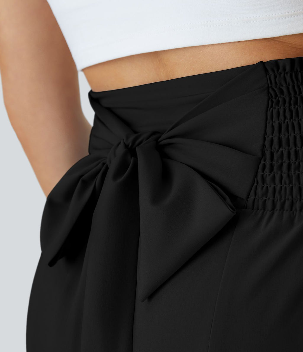 Breezeful™ Pantalon Large Casual Taille Haute Froncé à Nouer Devant et Dos Fluide Séchage Rapide
