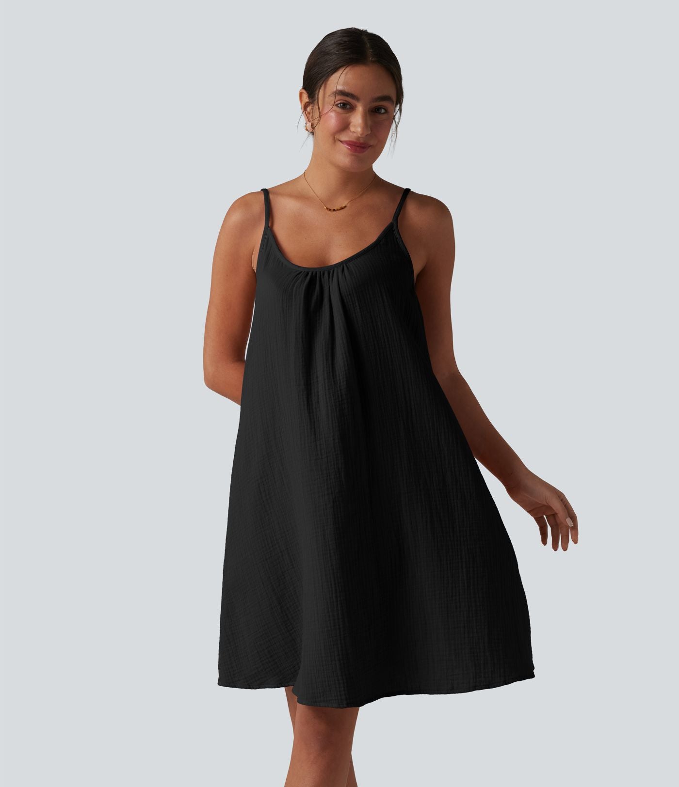 Robe nuisette mini fluide casual en coton bretelles réglables avec poches