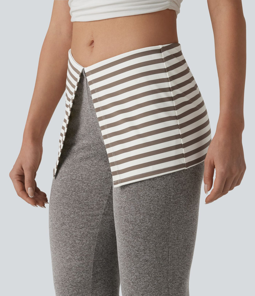 Pantalon évasé taille basse rabattable à rayures chiné