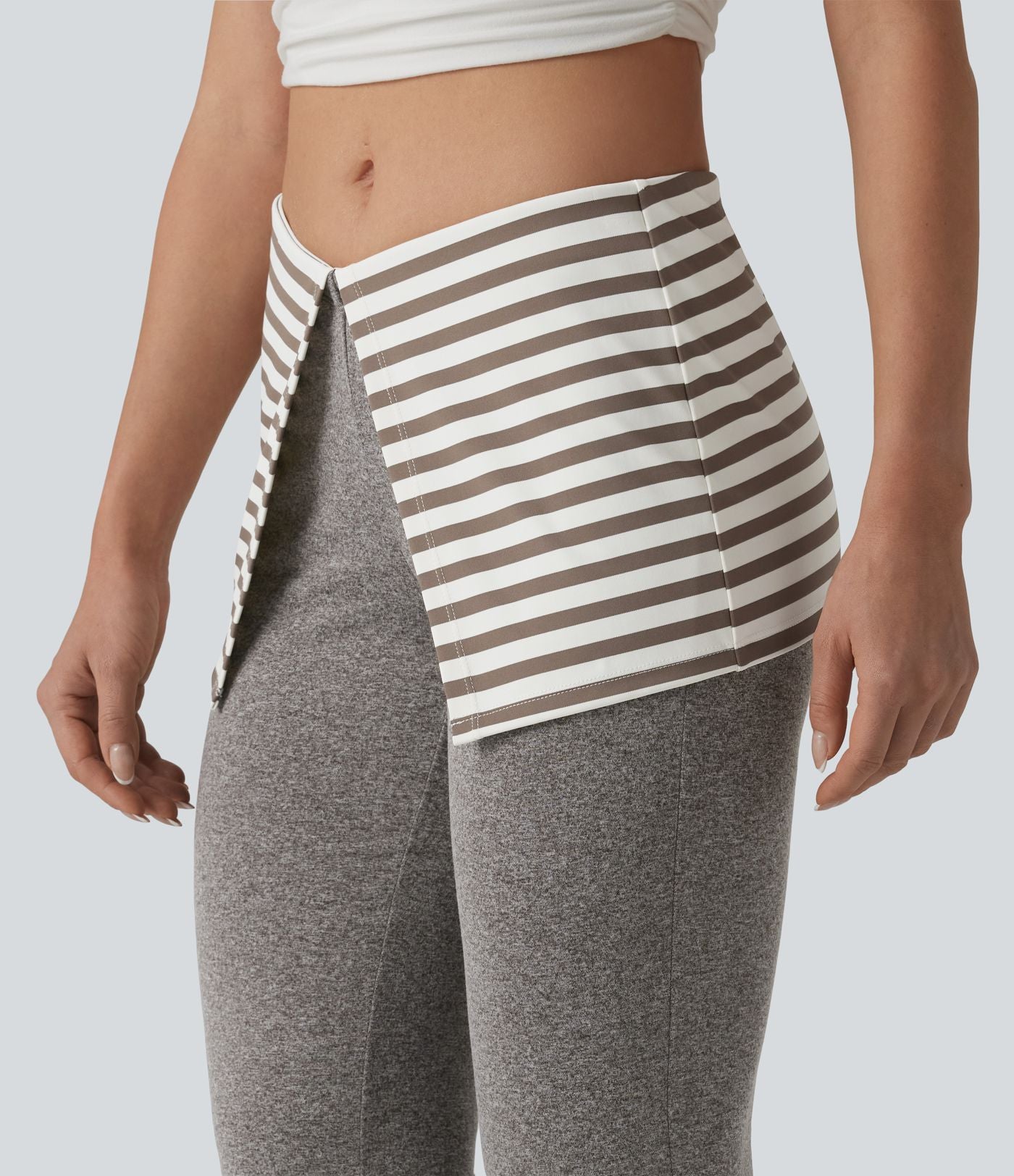 Pantalon évasé taille basse rabattable à rayures chiné