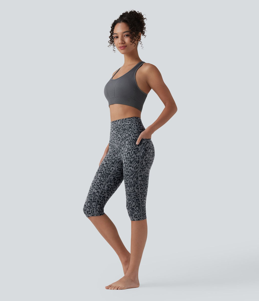 Legging 3/4 de yoga taille haute gainant imprimé léopard Halara UltraSculpt™ avec poches