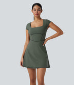 Robe décontractée mini 2-en-1 Softlyzero™ Plush à col carré style corset avec poche