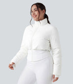 PuffFlex Grande taille Doudoune courte 3-en-1 col montant casual & Veste à ourlet arrondi et trous pour les pouces avec poches