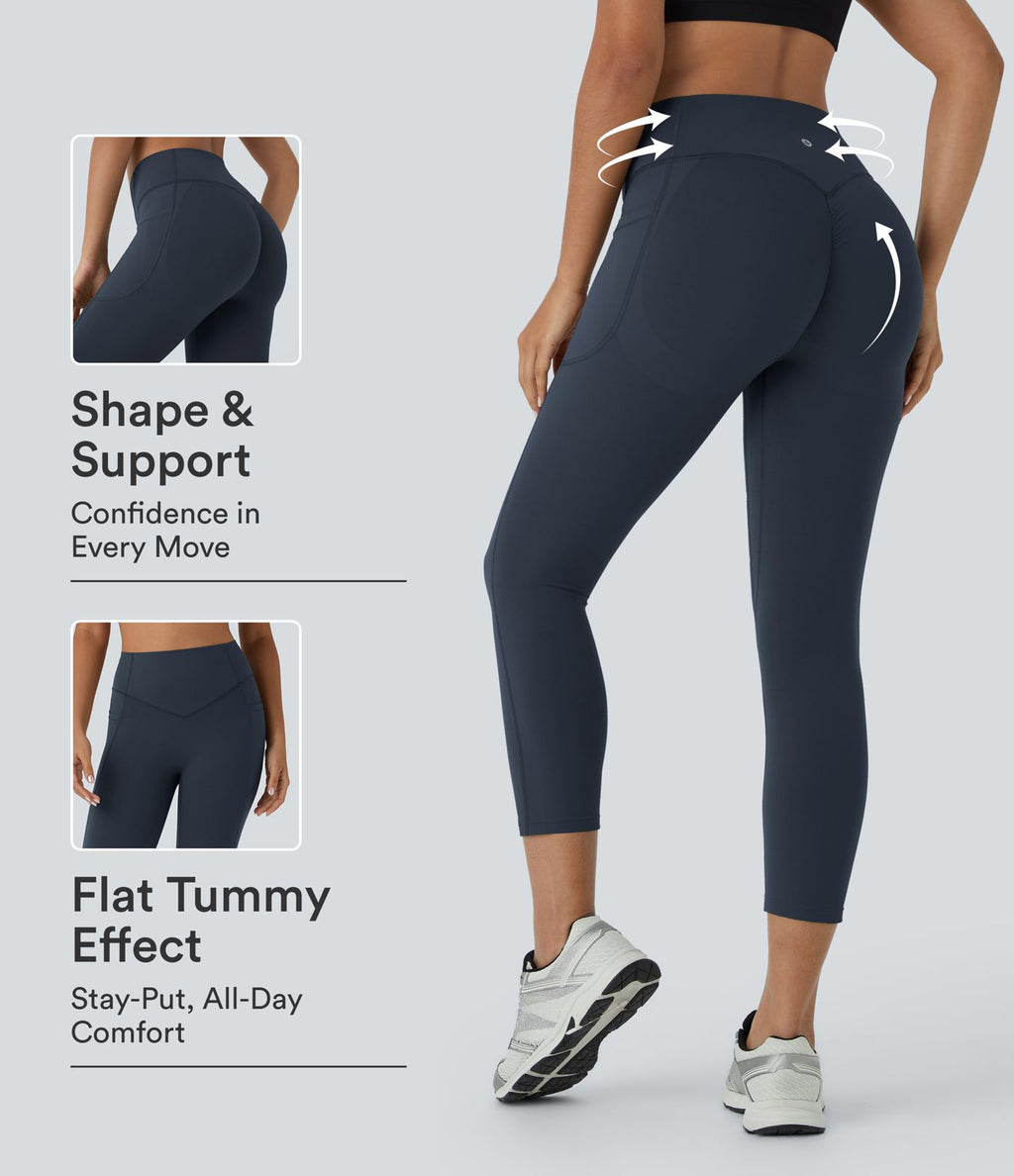Legging corsaire d'entraînement gainant galbant taille haute avec effet scrunch et poches Halara UltraSculpt™