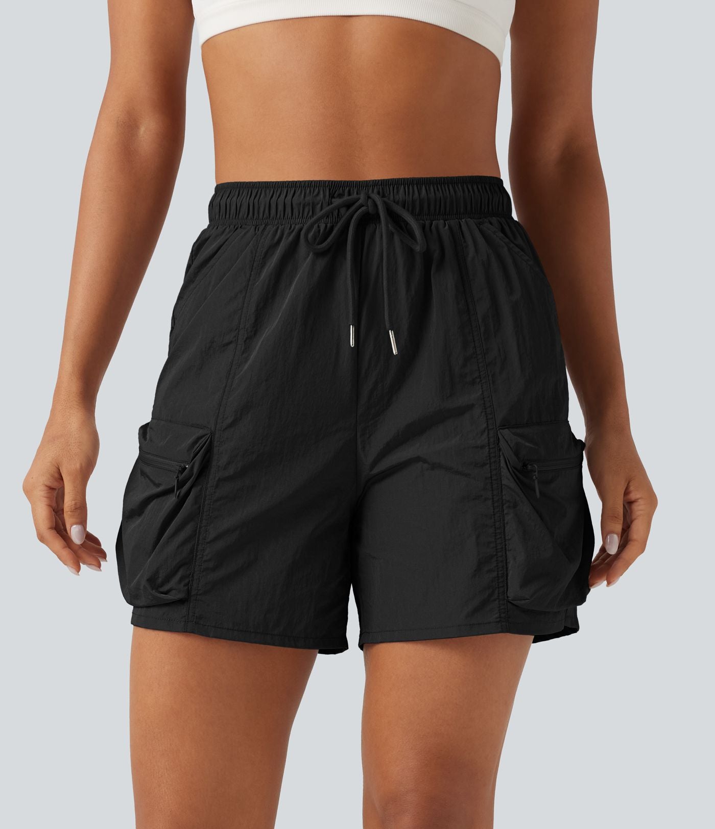 Short cargo de sport taille haute avec cordon de serrage et poches