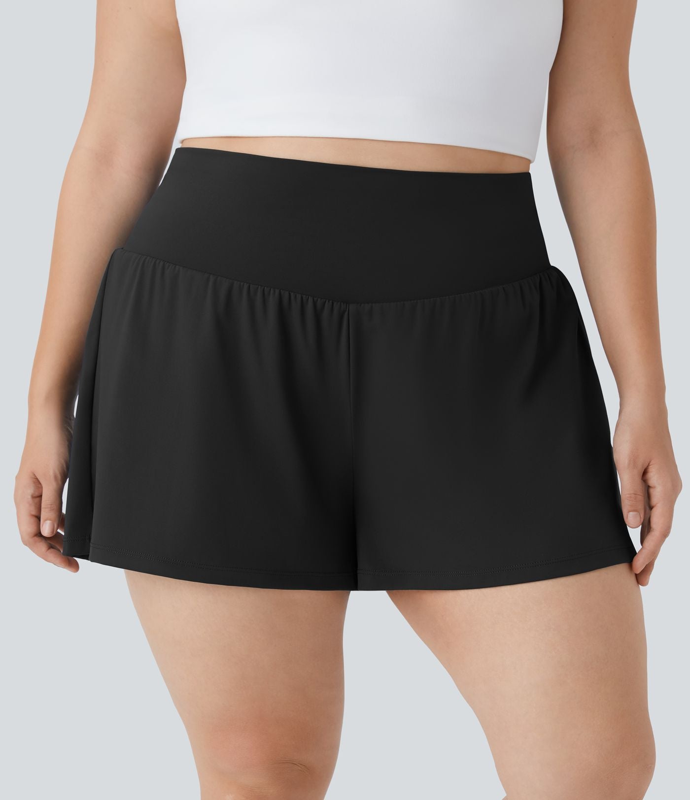 Short Yoga 10cm Plus Longue Taille Ultra Haute 2 en 1 Poche Arrière Poche Cachée Latérale Grande Taille