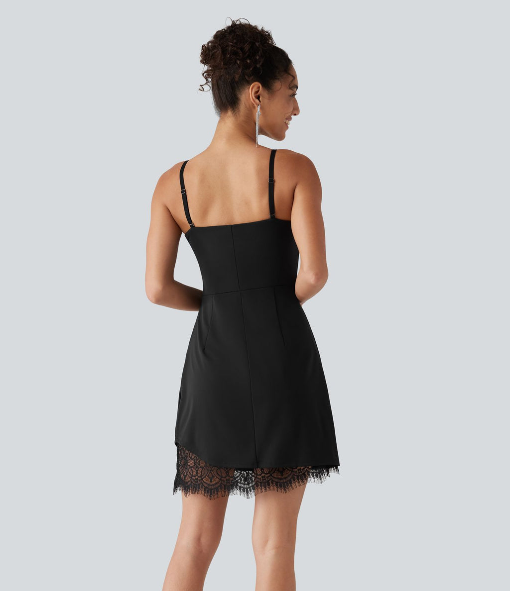 Robe nuisette mini avec brassière intégrée et dentelle contrastante en SoftlyZero™ Airy à effet frais InstantCool, protection solaire UPF50+