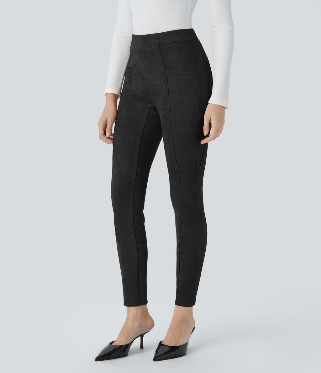 Legging décontracté en suédine taille haute, gainant, avec poches latérales