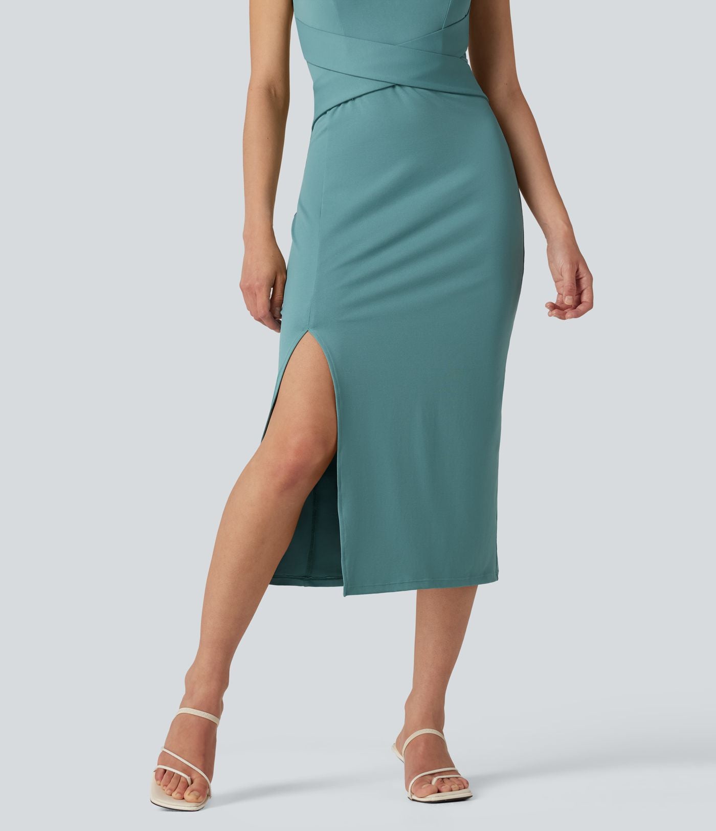 Robe midi moulante décontractée décolleté cœur avec soutien-gorge intégré