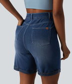 Halara Flex™ Short casual en jean skinny gainant taille haute à ourlet retroussé avec poches