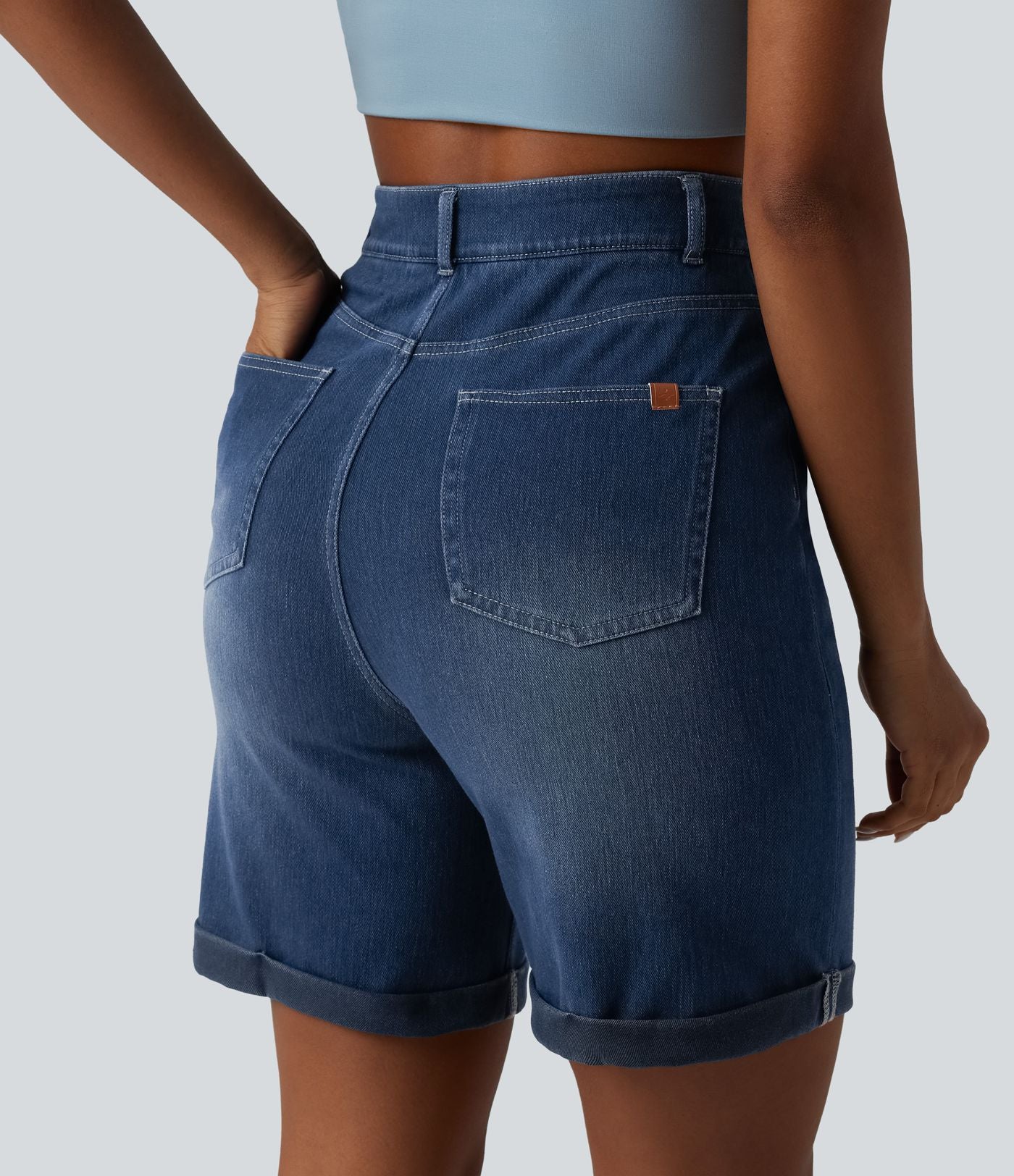 Halara Flex™ Short casual en jean skinny gainant taille haute à ourlet retroussé avec poches