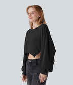 Sweat-shirt décolleté bateau à manches longues ourlet asymétrique
