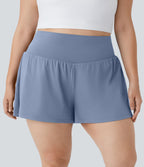 Short Yoga 10cm Plus Longue Taille Ultra Haute 2 en 1 Poche Arrière Poche Cachée Latérale Grande Taille