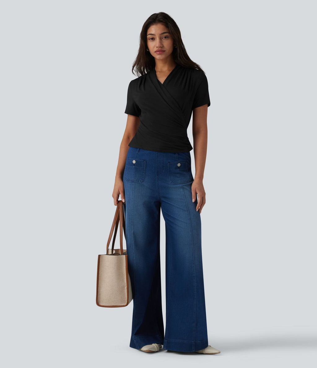 Blouse col V manches courtes pour le bureau