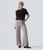 Pull tailleur col rond manches courtes crochet