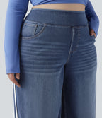 Halara Flex™ Jean large fluide taille haute à rayures délavé décontracté grande taille avec poches