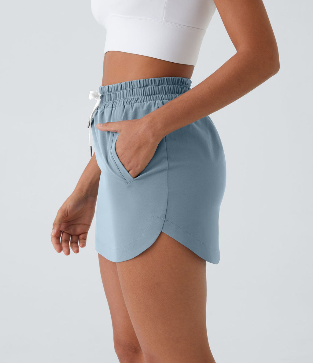 Mini-Jupe Golf Taille Haute Cordon de Serrage Poches Latérales Ourlet Courbé 2 en 1