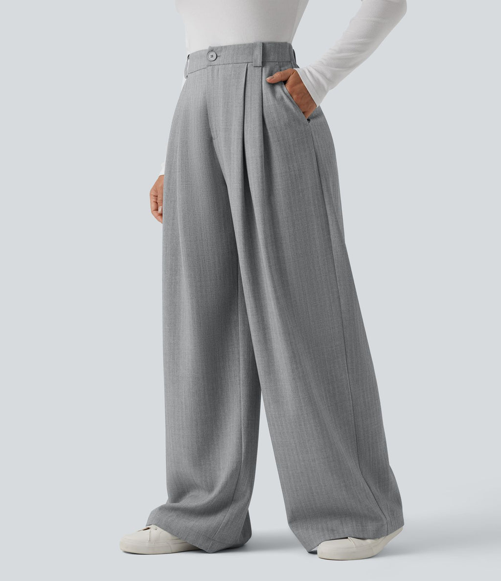 Pantalon tailleur large taille haute avec poches