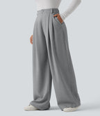Pantalon tailleur large taille haute avec poches