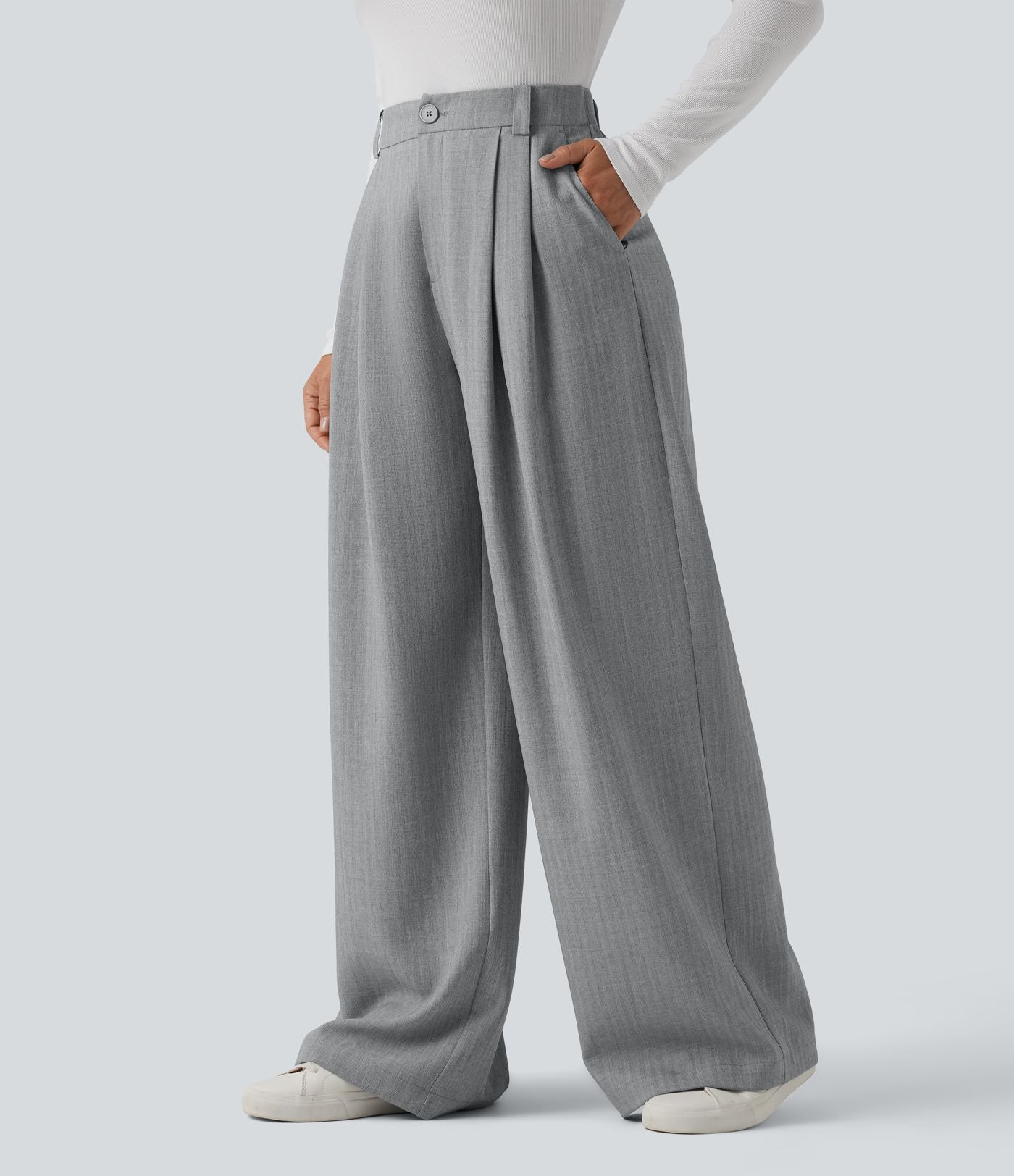 Pantalon tailleur large taille haute avec poches