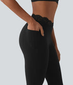 Halara UltraSculpt™ Legging évasé de yoga taille haute en V avec dentelle contrastée et poches