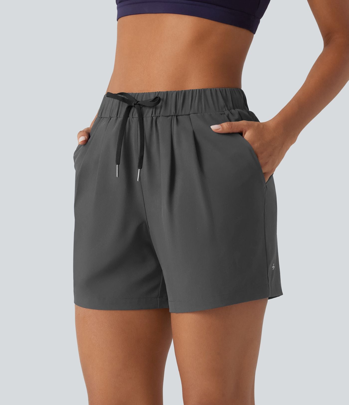 Short de yoga plissé taille haute élastique 12,5 cm avec cordon de serrage et poches