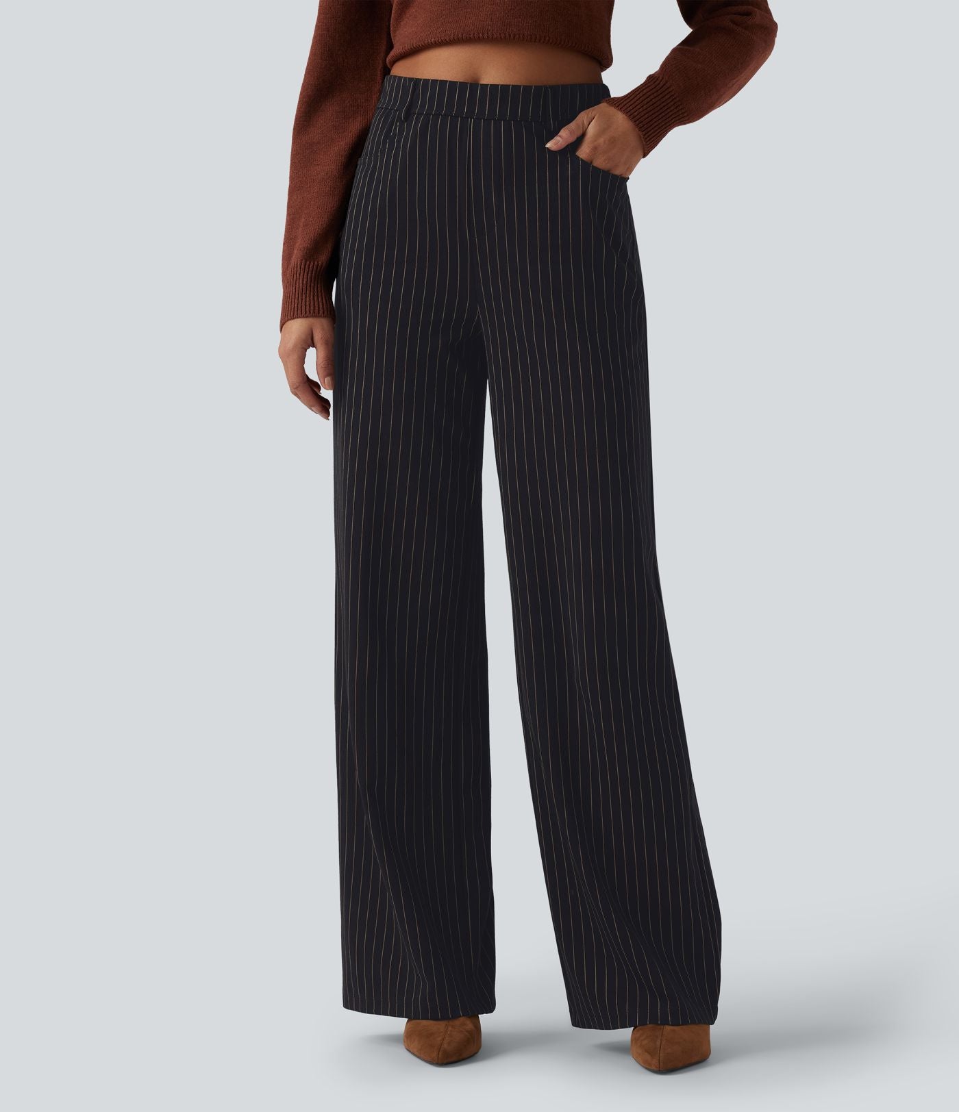 Pantalon de travail Halara Flex™ large taille haute à rayures et effet frais InstantCool avec poches