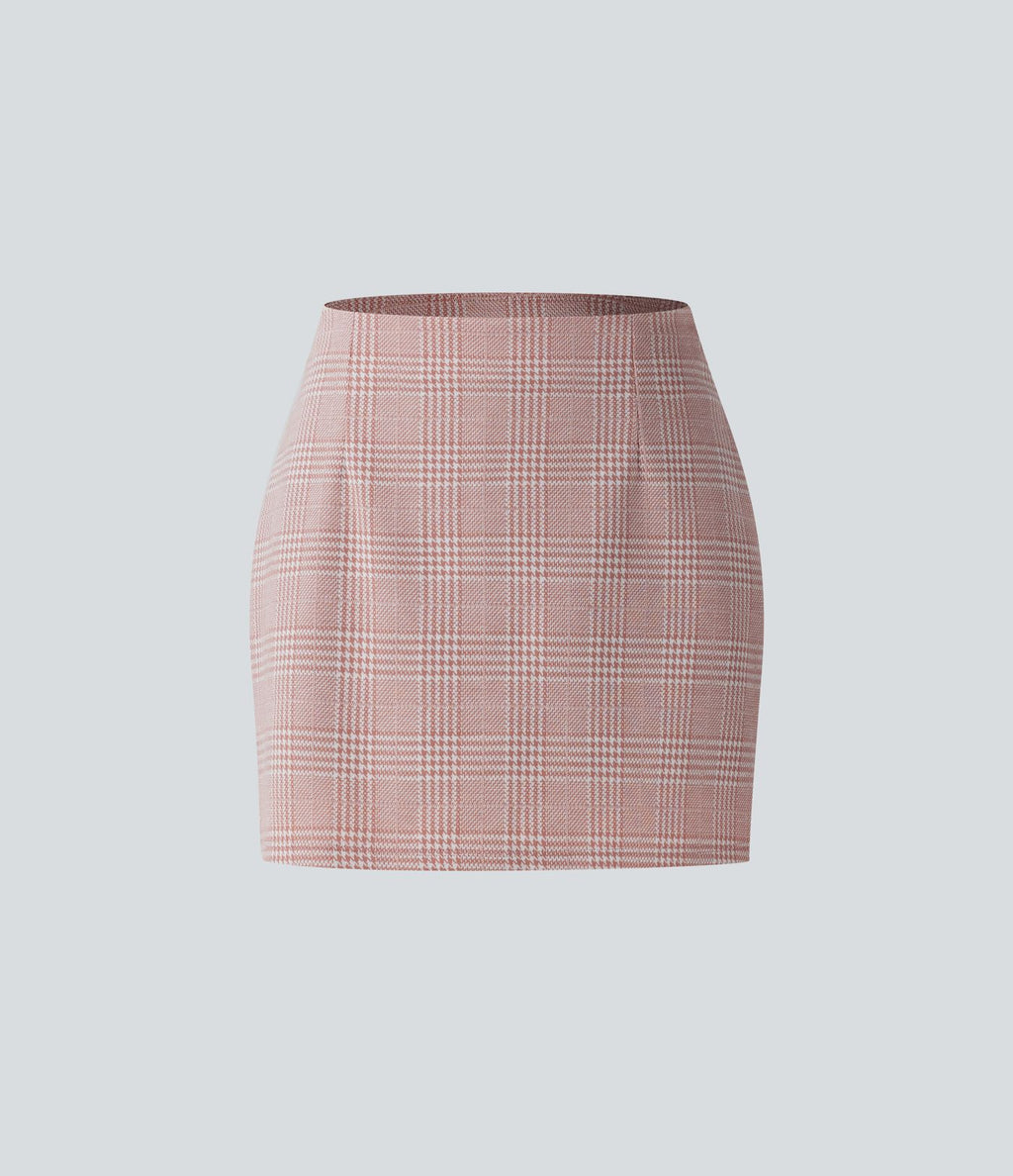 Jupe de Travail Mini 2-en-1 Taille Haute à Motif Pied-de-Poule