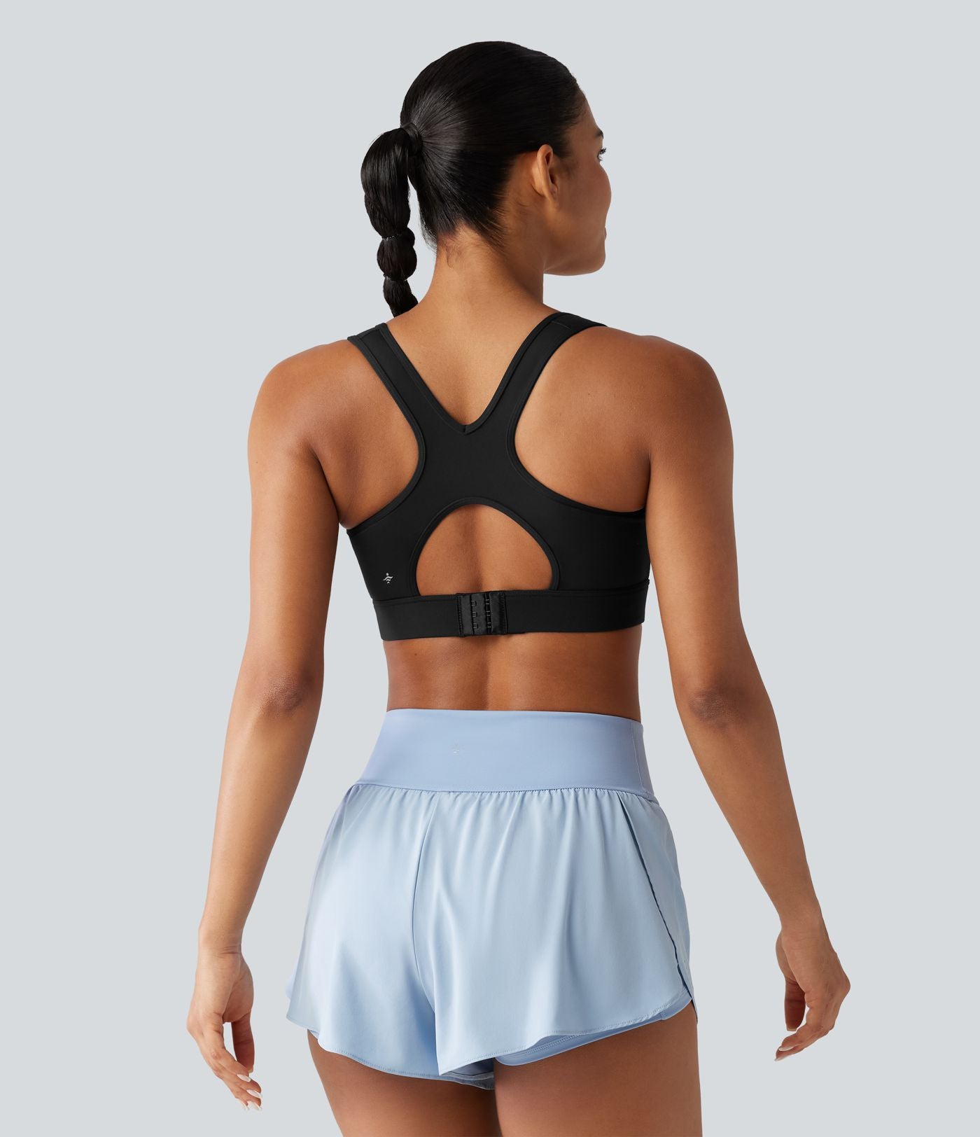 Brassière de sport d'entraînement maintien fort en mesh contrasté avec boucle ajustable et coussinets non amovibles