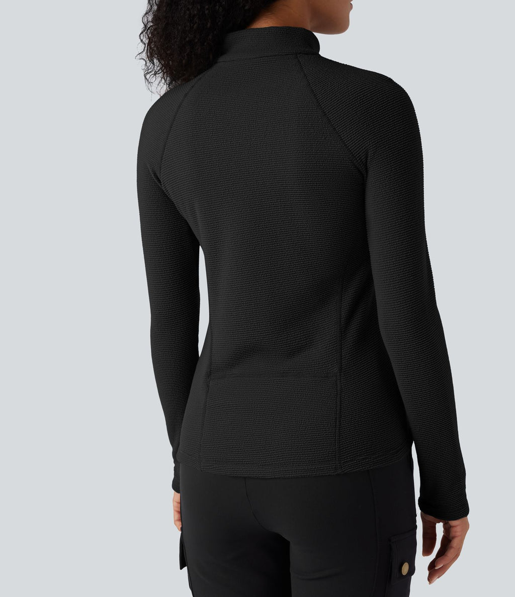 Haut de sport polaire demi-zip pliable à manches longues avec poche