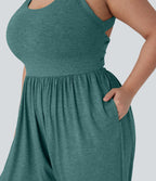 Combinaison sarouel dos nu torsadée grande taille avec poche latérale - Édition facile à enfiler