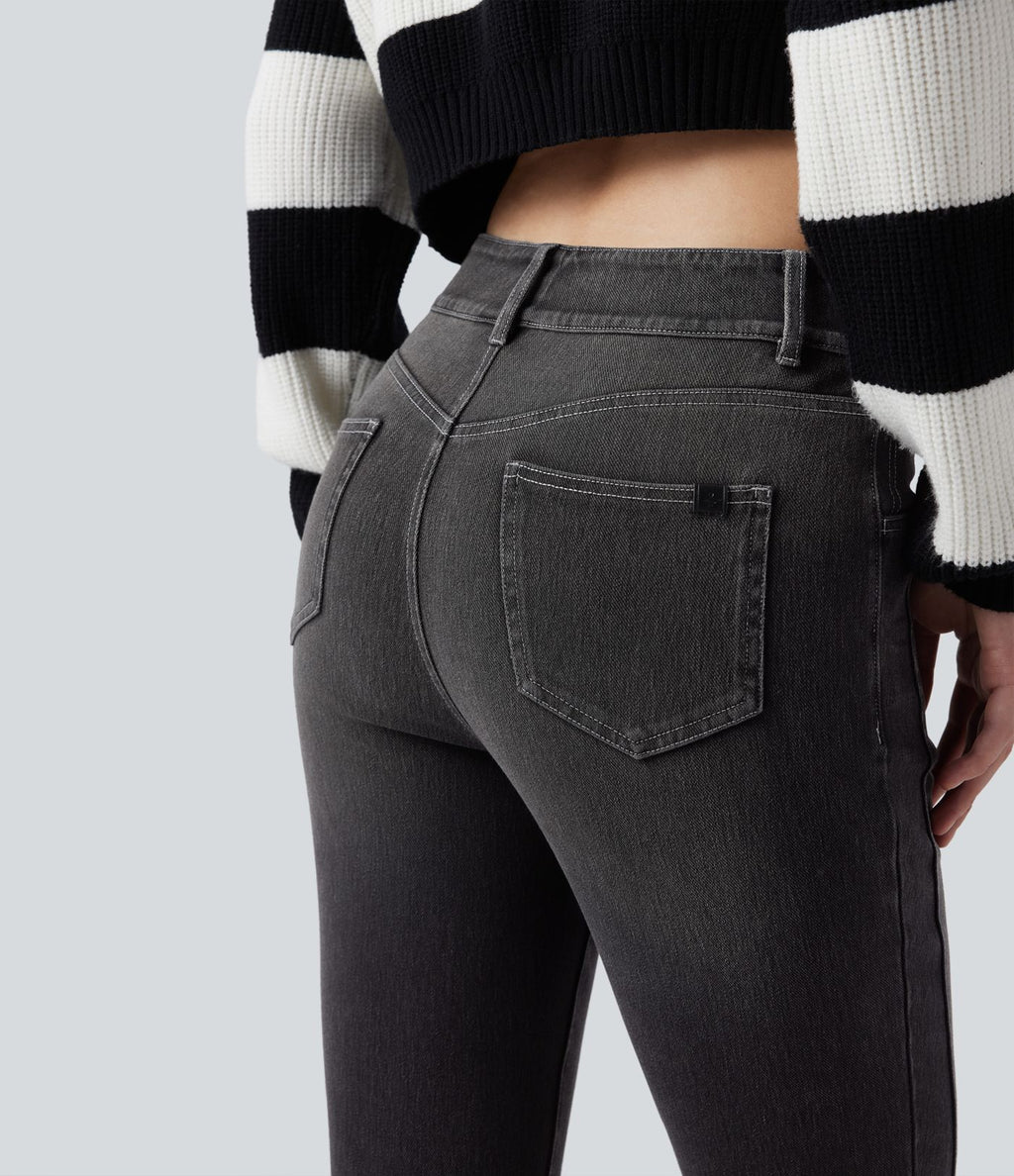 Jean skinny 7/8 décontracté taille mi-haute délavé Halara Flex™ avec poches