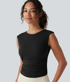 Débardeur de yoga SoftlyZero™ Airy col bateau ajouré froncé effet frais InstantCool avec brassière intégrée