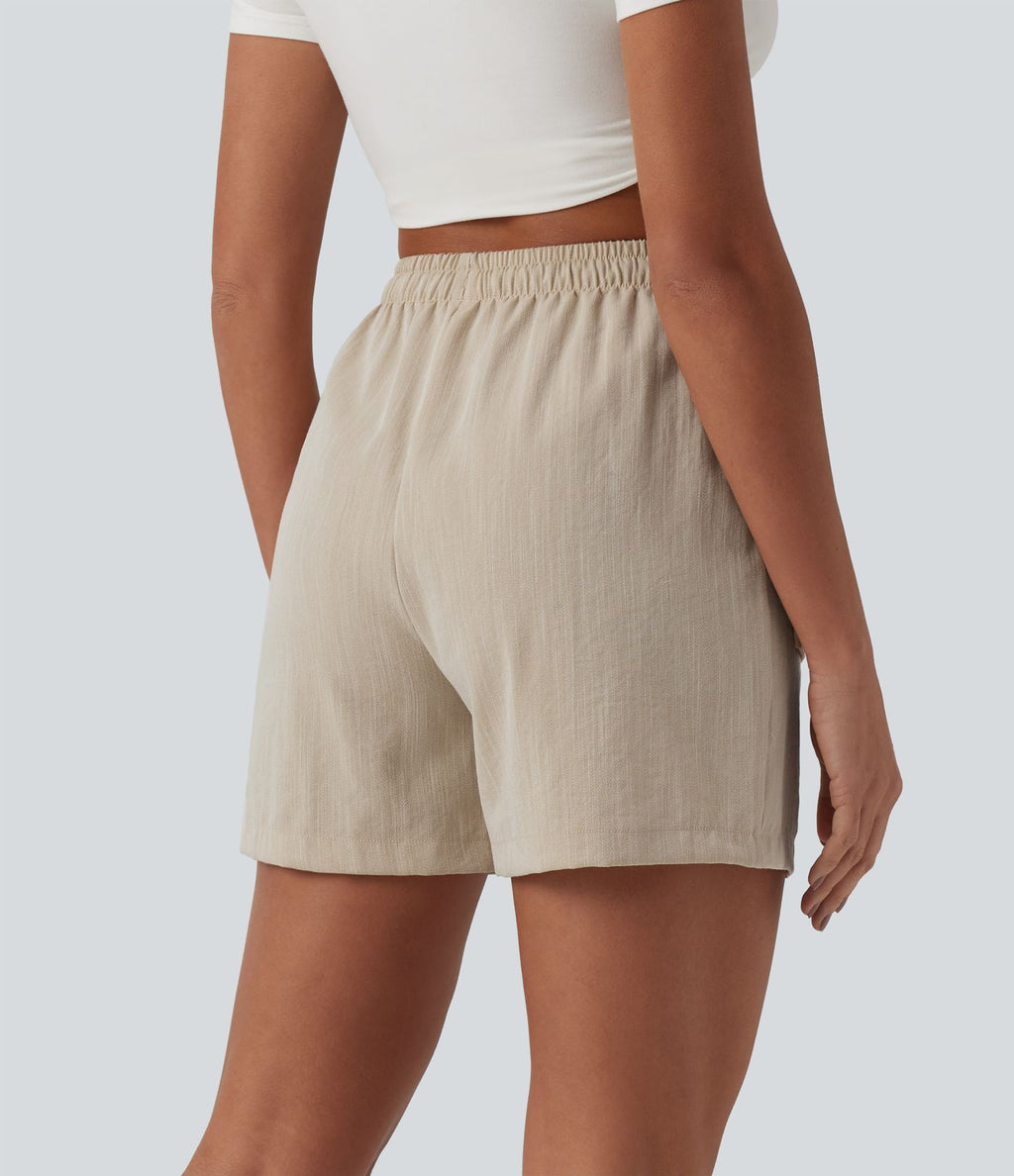 Short décontracté aspect lin taille haute avec cordon de serrage et poches