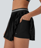 Jupe de tennis mini 2-en-1 à taille haute, color block, poches latérales, découpe plissée à effet frais InstantCool et séchage rapide