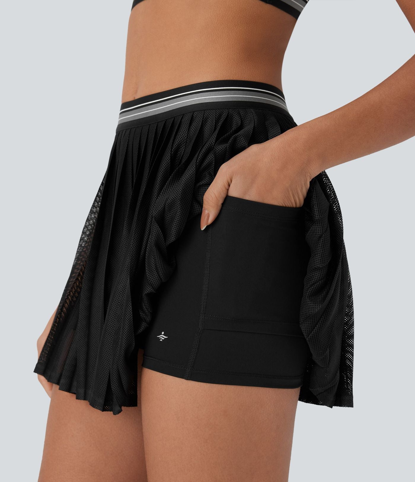 Jupe de tennis mini 2-en-1 à taille haute, color block, poches latérales, découpe plissée à effet frais InstantCool et séchage rapide