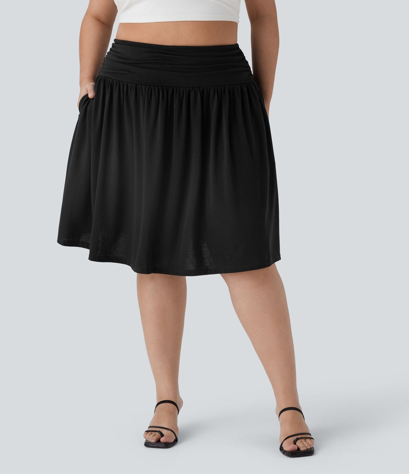 Jupe grande taille fluide froncée taille haute avec poches
