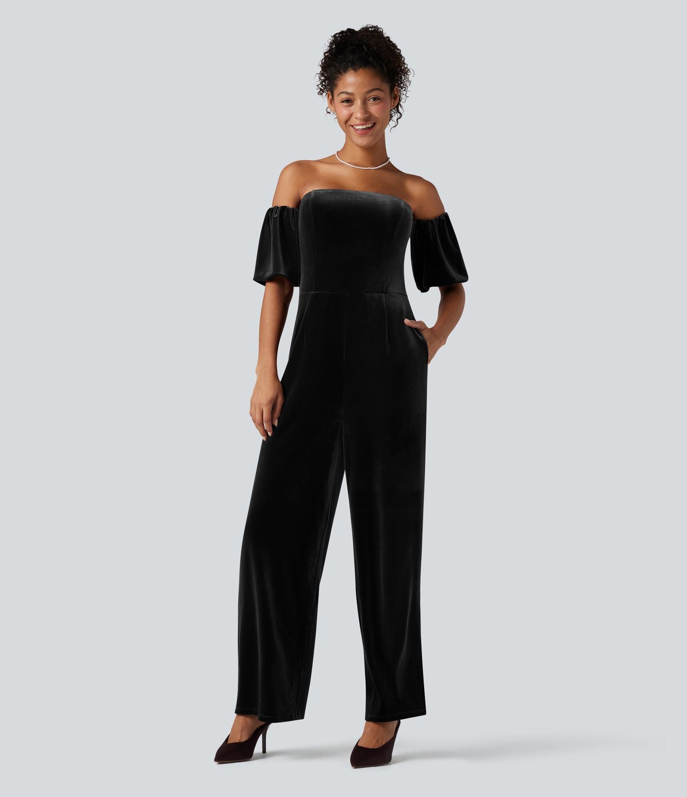 Combinaison velours bustier fendue manches bouffantes - Easy Peasy