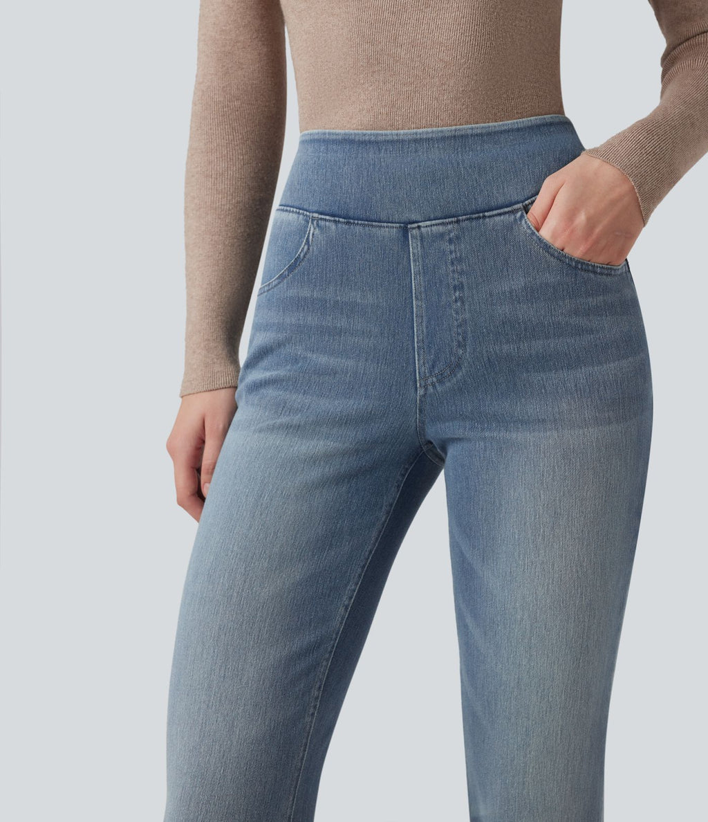 Halara Flex™ Jean bootcut décontracté extensible délavé taille haute à poches multiples
