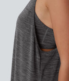 Robe active de yoga mini 2 pièces à encolure en U, dos nu, dos nageur, maille contrastante et poche latérale