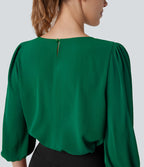 Blouse de travail col bateau avec manches évêque et dos ajouré