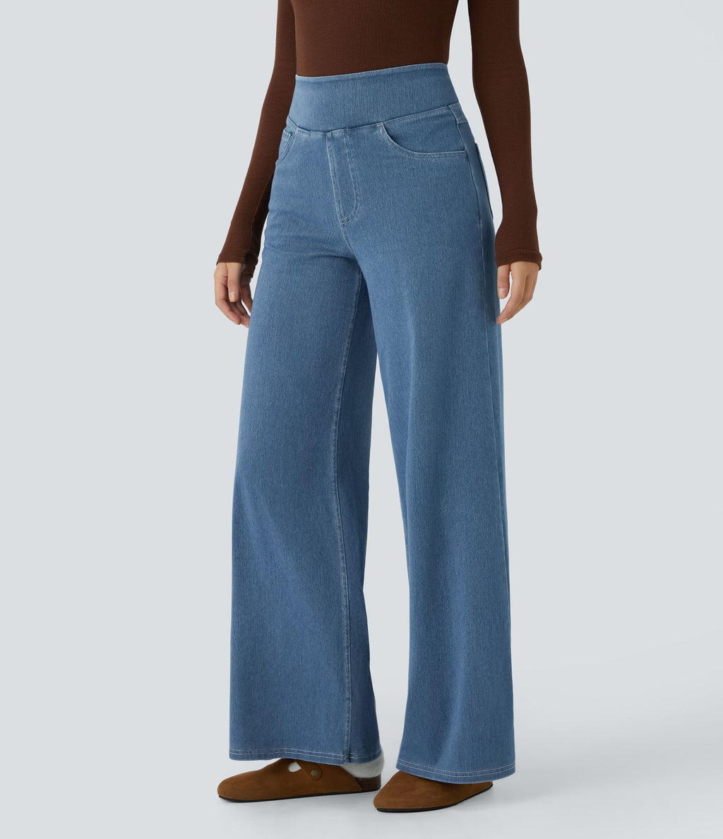 Halara Flex™ Jean Large Travail à Taille Haute Poches Multiples et Tricot Extensible