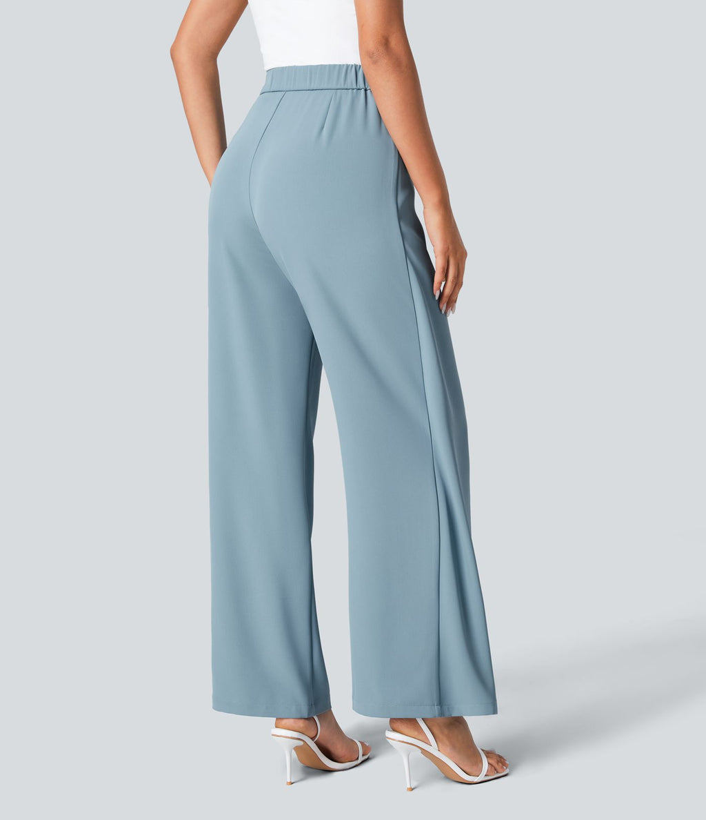 Pantalon Tailleur Large Fluide Taille Haute Fermeture Éclair Invisible